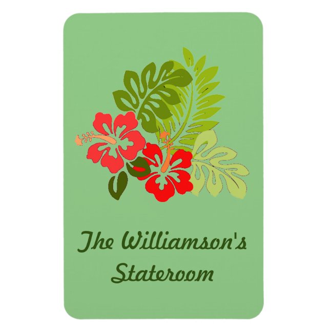 Imán Hibiscus on Green Stateroom Door Marker (Vertical)