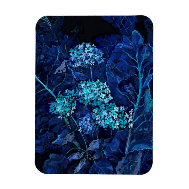 Imán Hidrangea Flores Horseradish Floral Pintura Azul (Vertical)