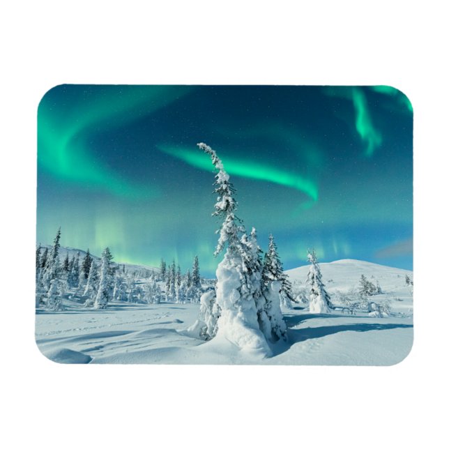 Imán Hielo y nieve | Luces boreales, Laponia, Finlandia (Horizontal)