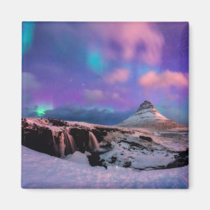 Imán Hielo y nieve Luces boreales, Montaña Kirkjufall