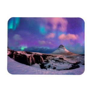 Imán Hielo y nieve Luces boreales, Montaña Kirkjufall