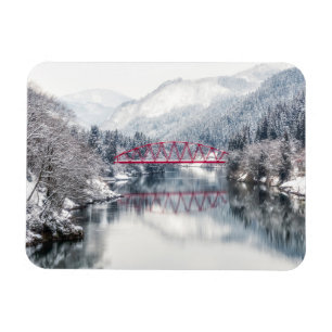 Imán Hielo y nieve Puente rojo en invierno, Japón
