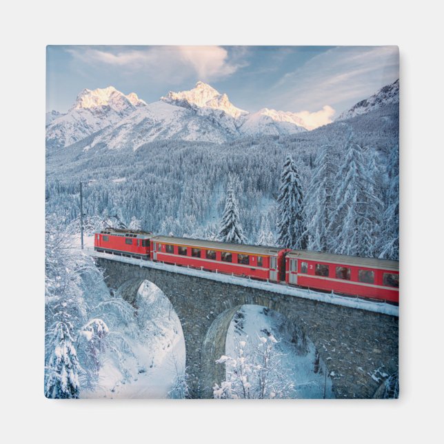 Imán Hielo y nieve | Red Bernina Express Train Suiza (Frente)