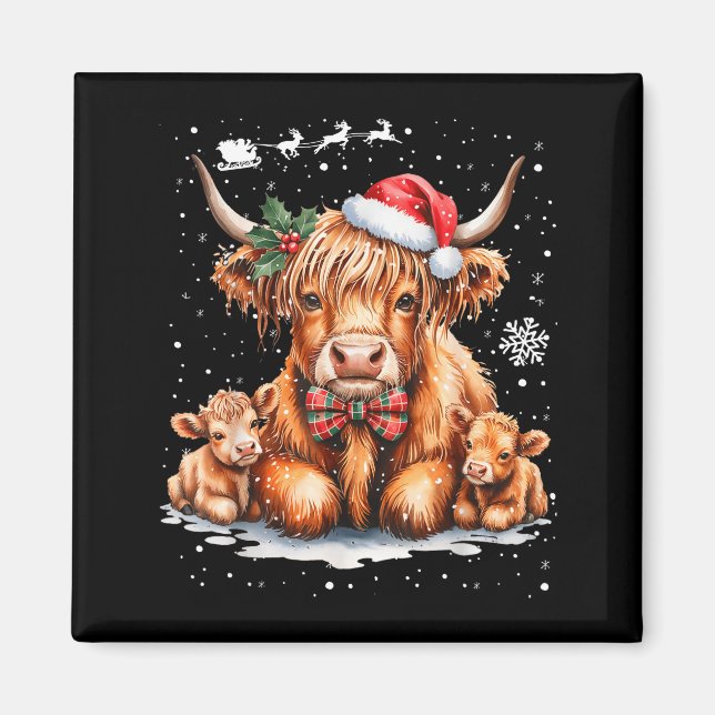 Imán Highland Cow Christmas Outfit Idea Women Xmas High (Frente)