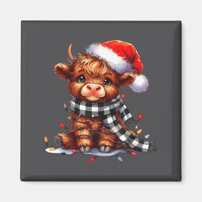 Imán Highland Cow Christmas Santa Hat Mooey Xmas Heifer (Frente)