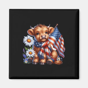 Imán Highland Cow Florals 4 De Julio Bandera Estadounid