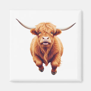 Imán Highland Cow Happy Playful Fun Saltando Al Aire