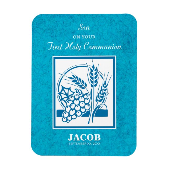Imán Hijo, Primera Comunión, Trigo, Uvas Azules (Vertical)