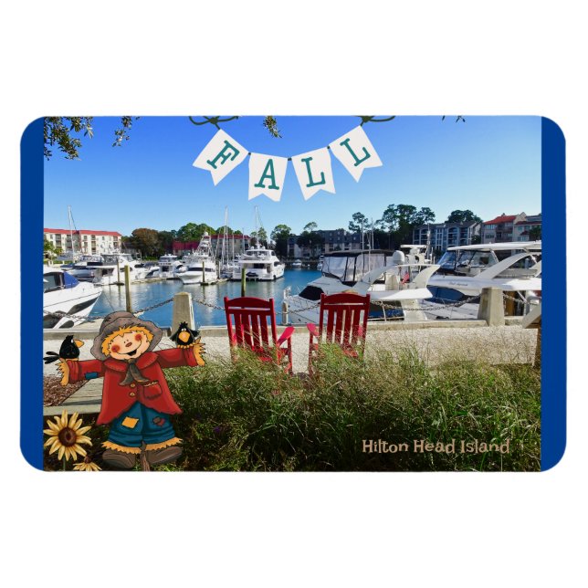 Imán Hilton Head Island Sea Pines Marina Fall Scarecrow (Horizontal)