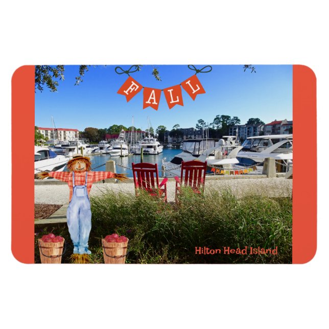 Imán Hilton Head Island Sea Pines Marina Fall Scarecrow (Horizontal)