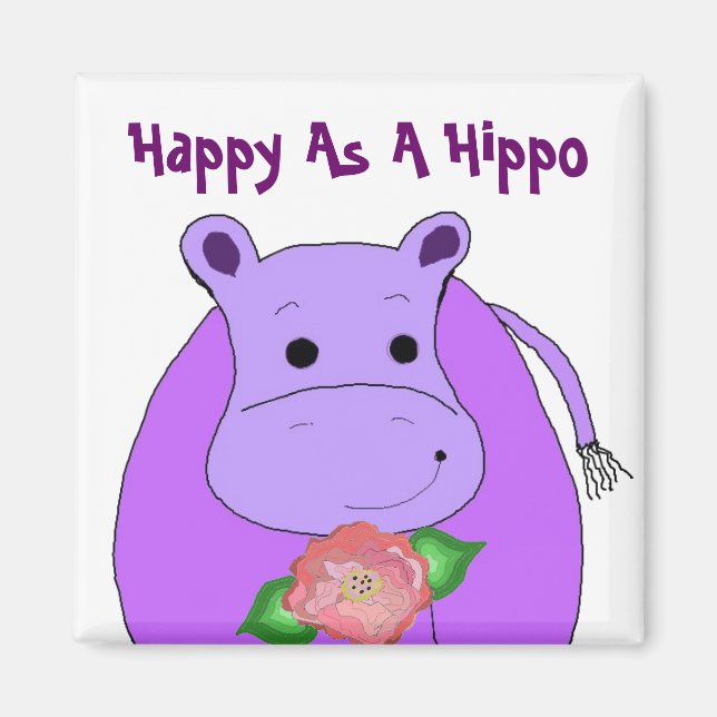 Imán Hipopótamo Genial Con Flores (Frente)