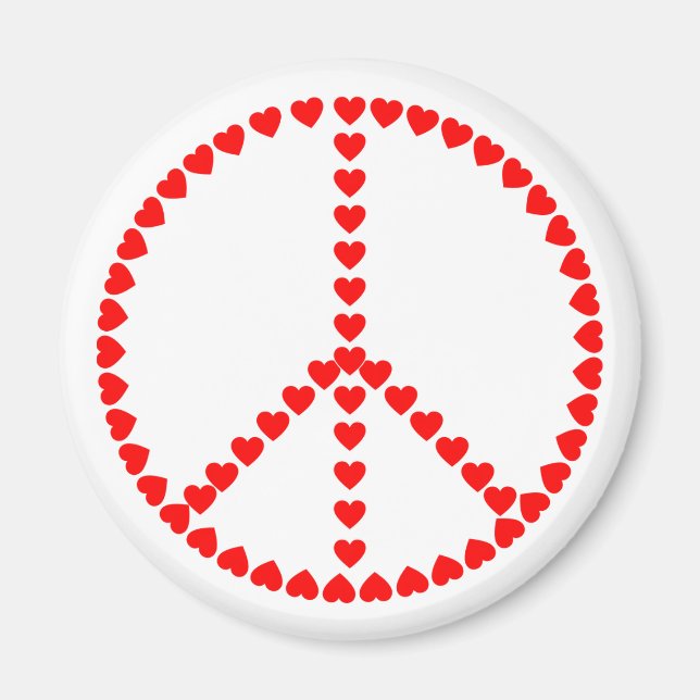 Imán Hippie de Corazones Rojos Signo de Paz (Frente)