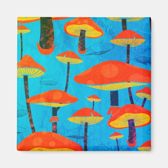 Imán Hippie Dreamy Retro Vibe Encantador de champiñones (Frente)