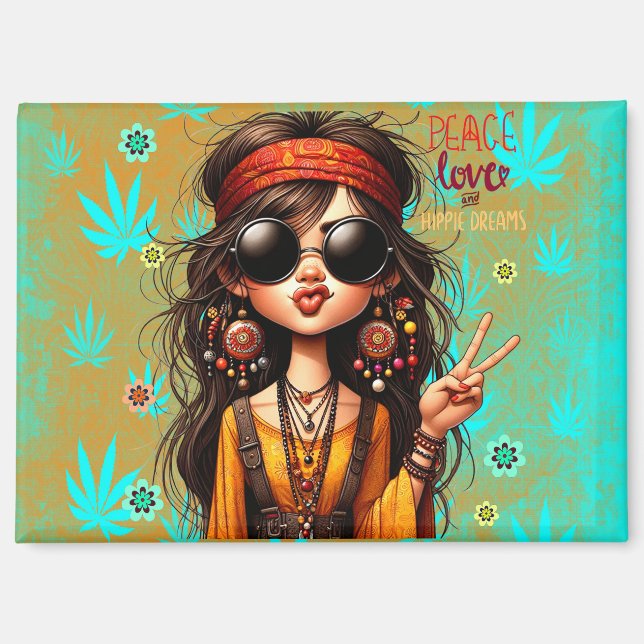 Imán Hippie Quirky Peace & Love Magnet (Anverso)