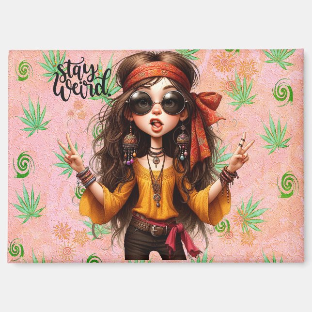 Imán Hippie Quirky Stay Weird Magnet (Anverso)