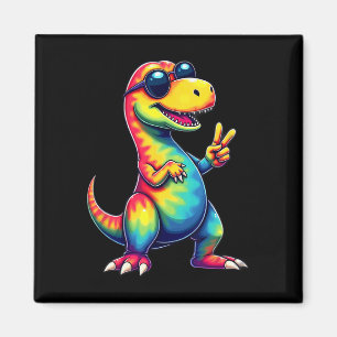 Imán Hippie Tie Dye T-rex Dino Signo de Paz 