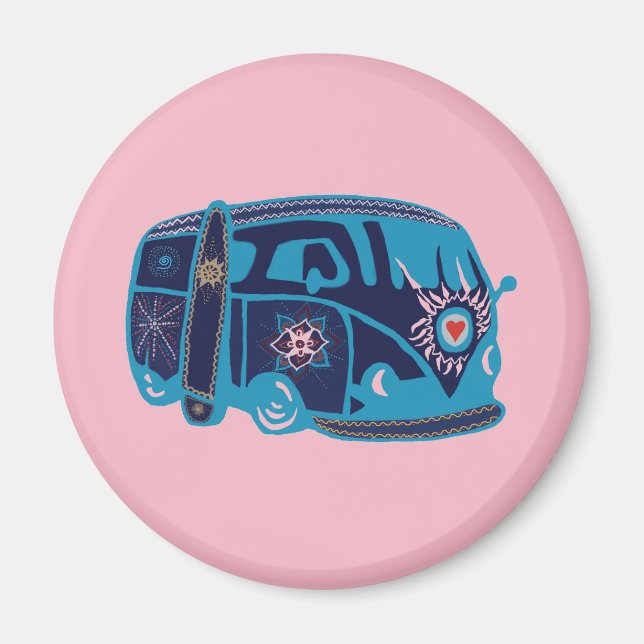 Imán Hippie Van Standard, Magnet Redondo De 5,7 Cm (Frente)