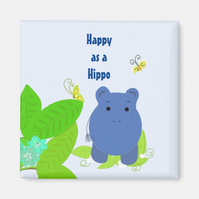 Imán Hippo azul feliz (Frente)