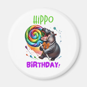 Imán Hippo Cumpleaños Alegre, Colorida Bañera de Vela