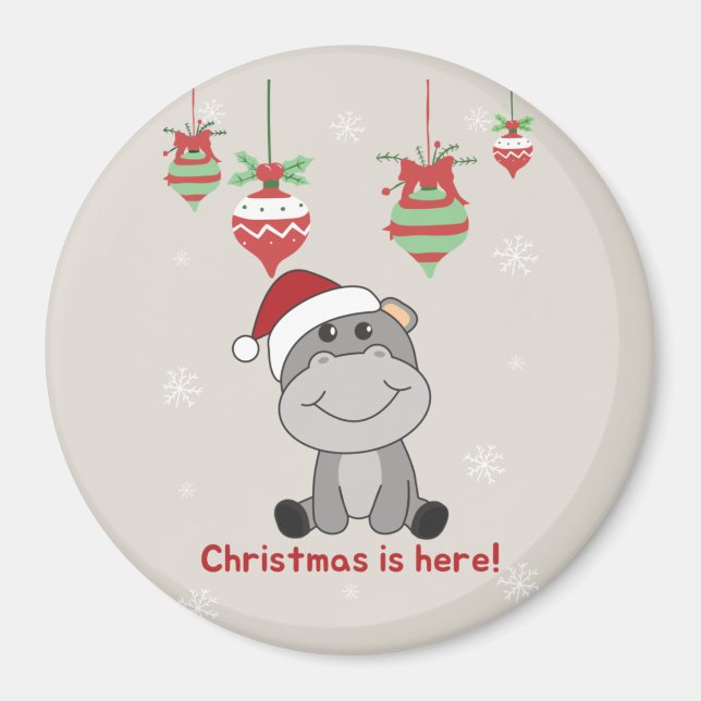 Imán Hippo Feliz Navidad Animales de Invierno Hippos Ma (Frente)