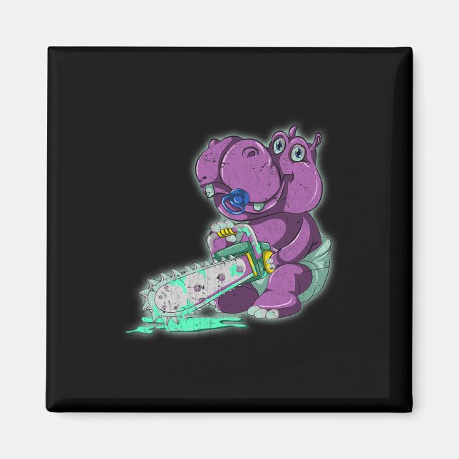Imán Hippo Scary Vaporwave Animal Chainsaw Hippo (Frente)
