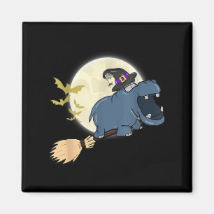 Imán Hippo Witch Riding Broom Funny Halloween Animal