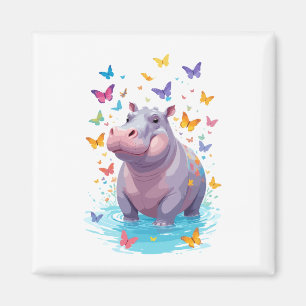 Imán Hippopótamo Vector Pintura Animal Divertido Adorab