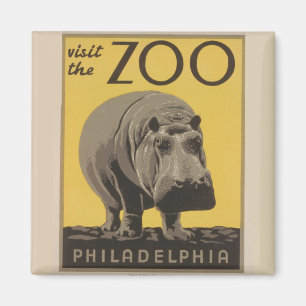 Imán Hippopótamo Vintage Poster del Zoológico WPA Filad