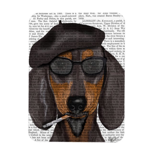 Imán Hipster Dachshund Negro y Tan (Vertical)