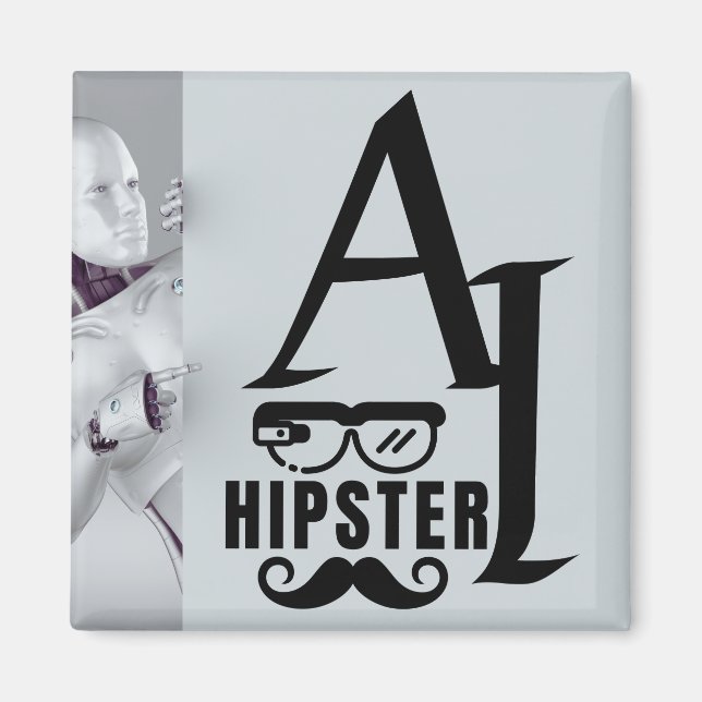 Imán Hipster de IA con lentes y bigote (Frente)