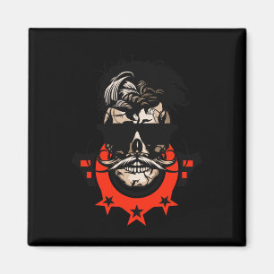 Imán Hipster Skull Mustache Circulo Logotipo Calavera S