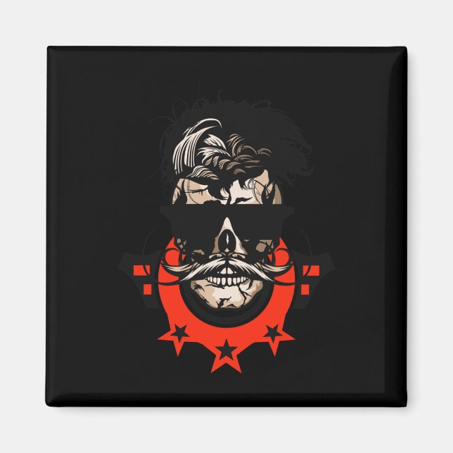 Imán Hipster Skull Mustache Circulo Logotipo Calavera S (Frente)