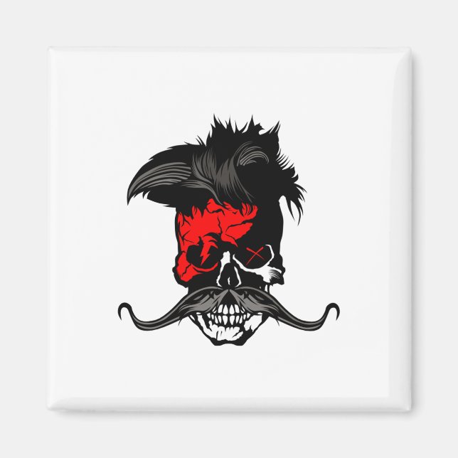 Imán Hipster Skull Punk Mustache Skull Mustached Lightn (Frente)