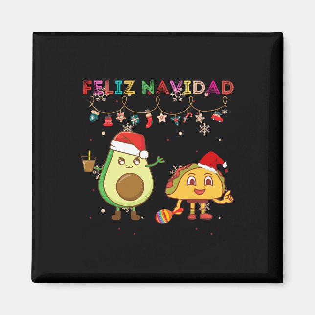 Imán Hispano Feliz Navidad Aguacate Tacos Mexicano Chri (Frente)