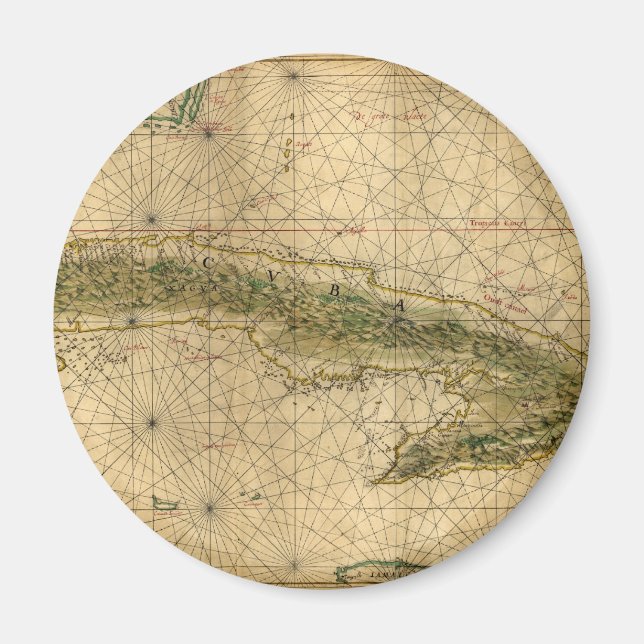 Imán Histórico Mapa de Cuba de 1639 de Joan Vinckeboons (Frente)