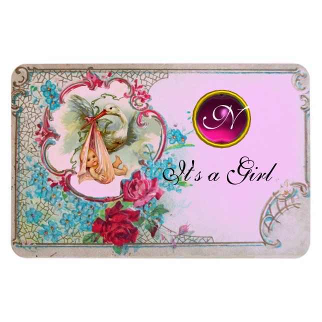 IMÁN HISTORIETA DE NIÑAS DE BEBÉ MONOGRAM (Horizontal)