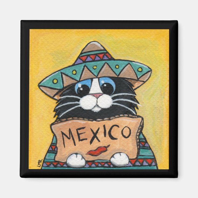 Imán Hitchhiker mexicano Tuxedo Cat Magnet (Frente)