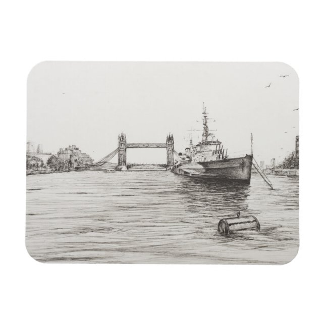 Imán HMS Belfast en el río Támesis Londres.2006 (Horizontal)