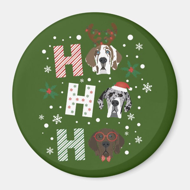 Imán Ho Ho Ho Ho Great Dane Feliz Navidad (Frente)