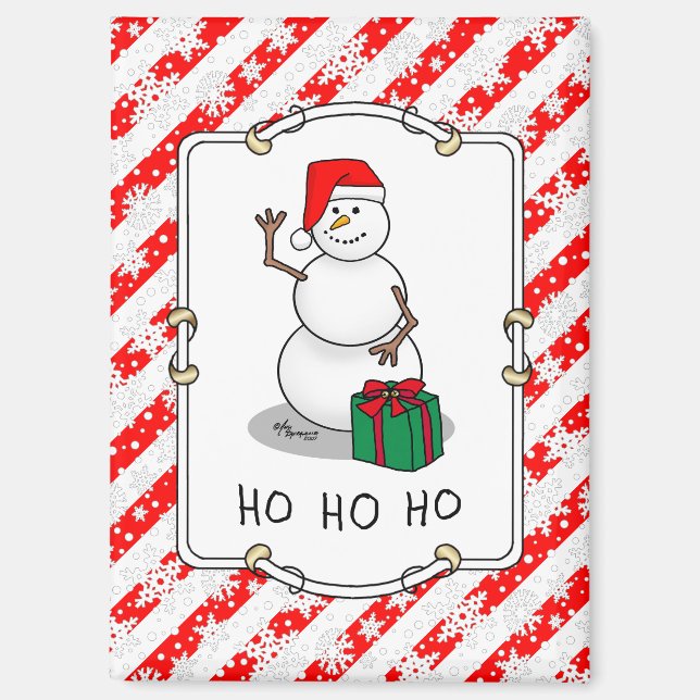 Imán Ho Ho Ho Ho Ho Feliz Navidad Santa Cute Snowman (Anverso)