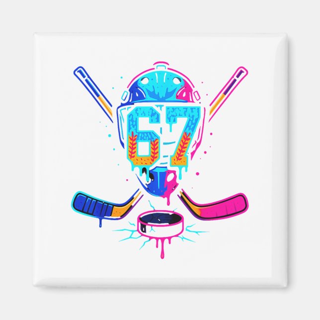 Imán Hockey Ice Cream Drip Number 67 Player 67th Birthd (Frente)