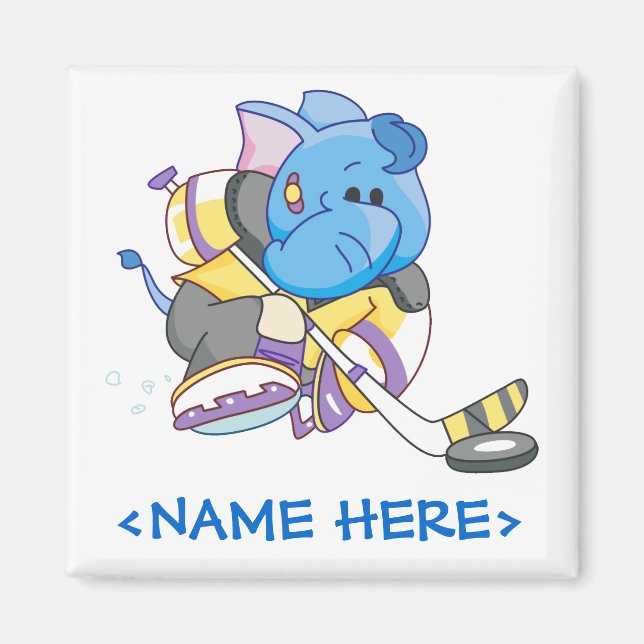 Imán Hockey sobre Elefante Azul Lil (Frente)