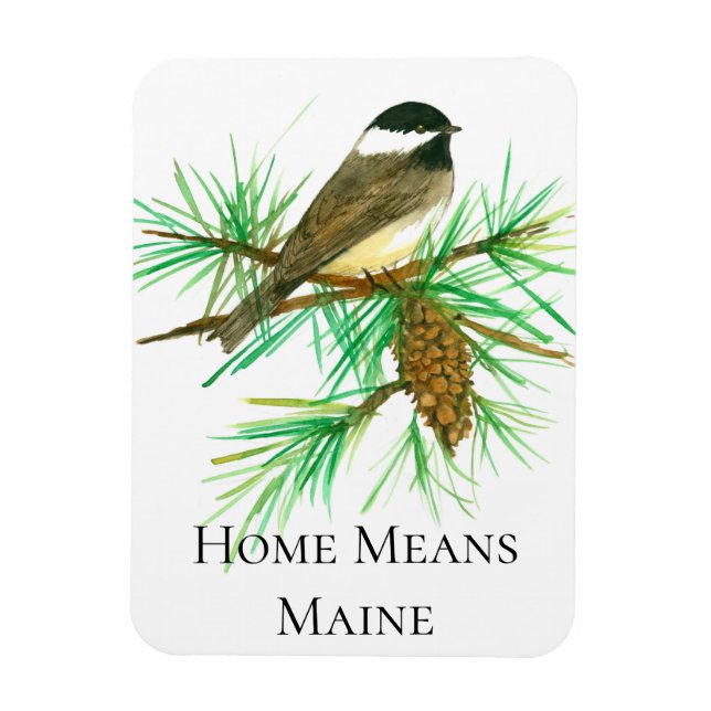 Imán Hogar significa Maine Chickadee Bird Tassel Pineco (Vertical)