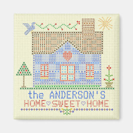 Imán Hogar Sweet Home Cross Stitch House Personalizado
