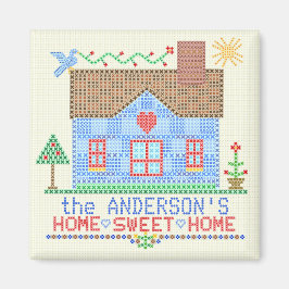 Imán Hogar Sweet Home Cross Stitch House Personalizado 