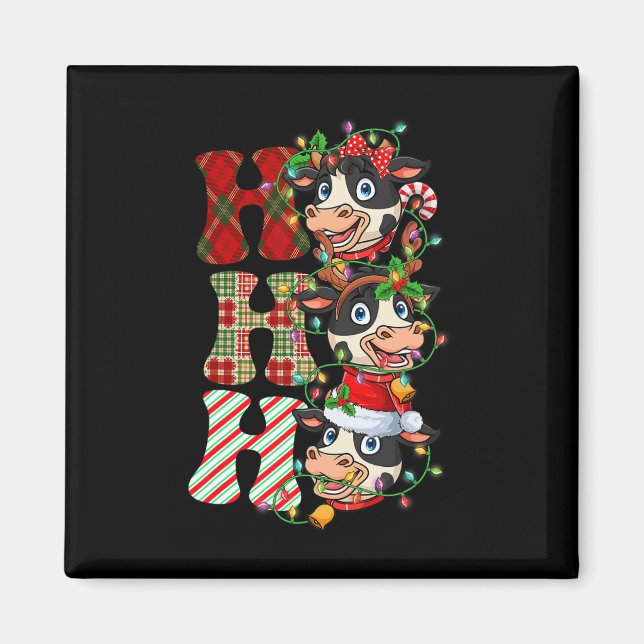 Imán Hohoho Vaca a Santa Claus Gorra reno Merry Christm (Frente)