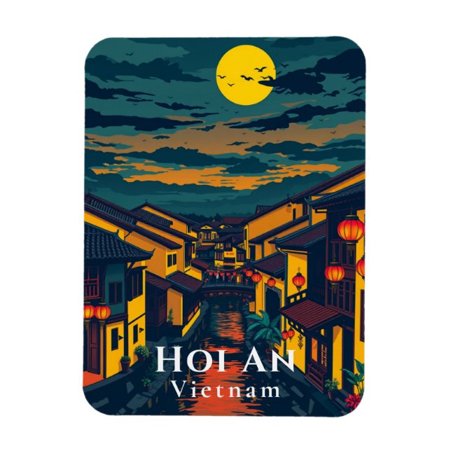 Imán Hoi An Vietnam Anciano Faroles Postcard (Vertical)