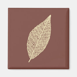 Imán Hoja de esqueleto arte de línea marrón y crema