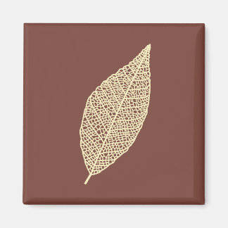 Imán Hoja de esqueleto arte de línea marrón y crema