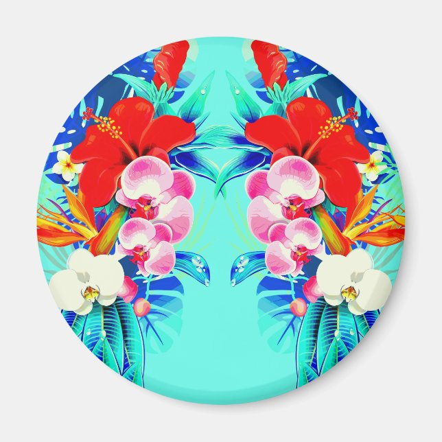 Imán Hoja de palmera de orquídea tropical verde azulada (Frente)
